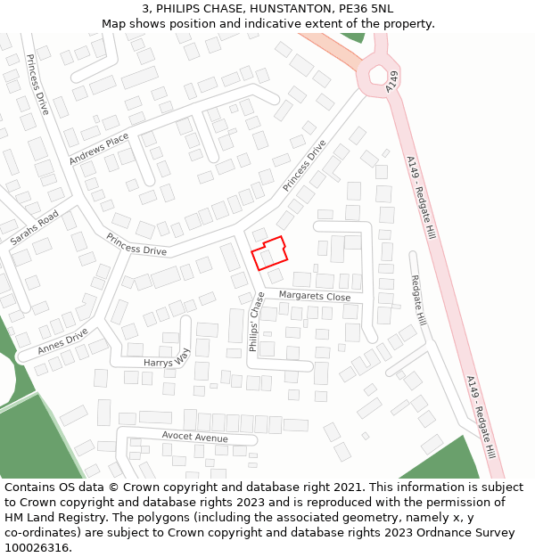 3, PHILIPS CHASE, HUNSTANTON, PE36 5NL: Location map and indicative extent of plot