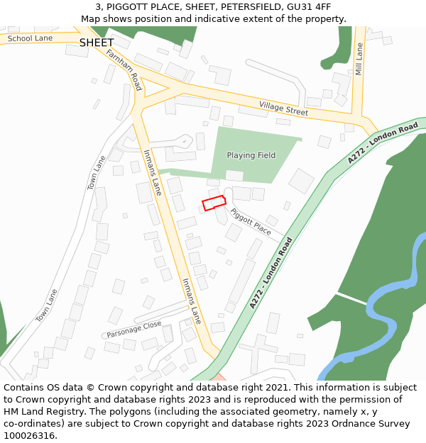3, PIGGOTT PLACE, SHEET, PETERSFIELD, GU31 4FF: Location map and indicative extent of plot