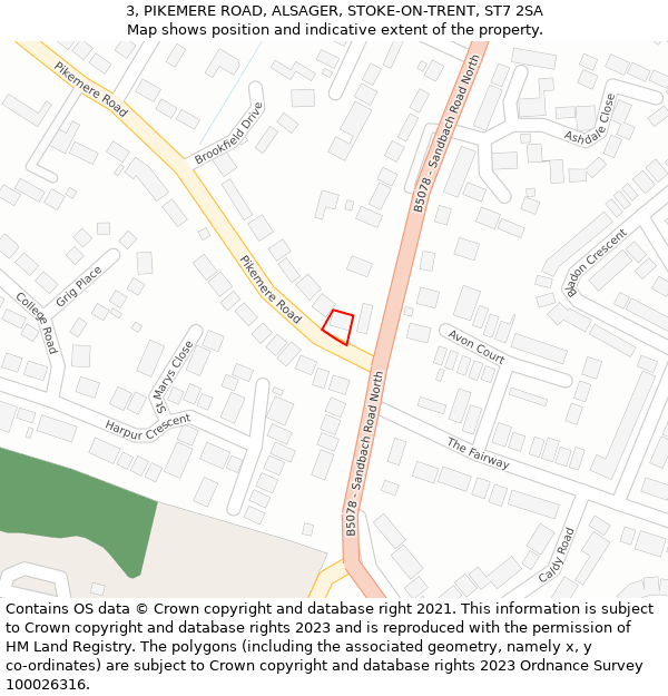 3, PIKEMERE ROAD, ALSAGER, STOKE-ON-TRENT, ST7 2SA: Location map and indicative extent of plot
