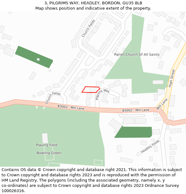 3, PILGRIMS WAY, HEADLEY, BORDON, GU35 8LB: Location map and indicative extent of plot