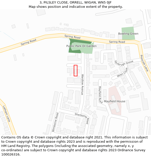 3, PILSLEY CLOSE, ORRELL, WIGAN, WN5 0JF: Location map and indicative extent of plot