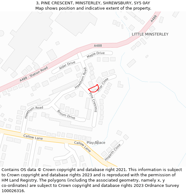 3, PINE CRESCENT, MINSTERLEY, SHREWSBURY, SY5 0AY: Location map and indicative extent of plot