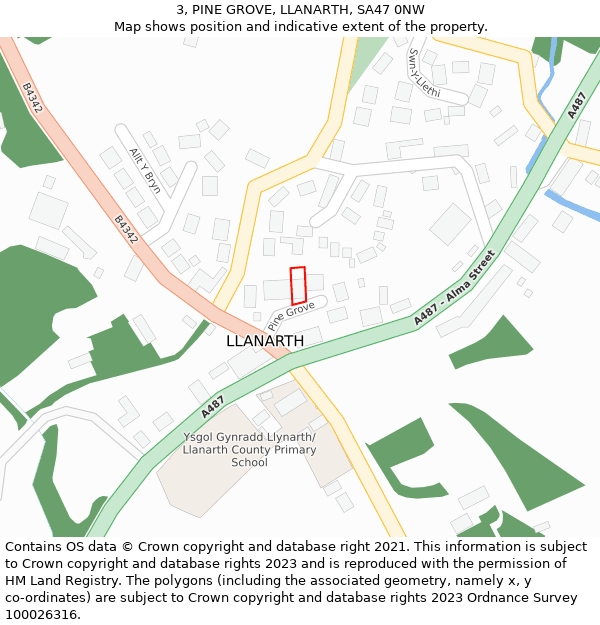 3, PINE GROVE, LLANARTH, SA47 0NW: Location map and indicative extent of plot