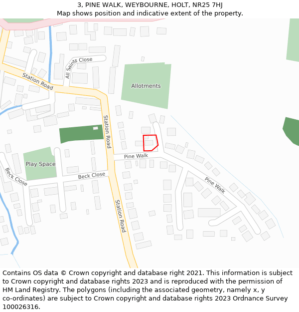 3, PINE WALK, WEYBOURNE, HOLT, NR25 7HJ: Location map and indicative extent of plot