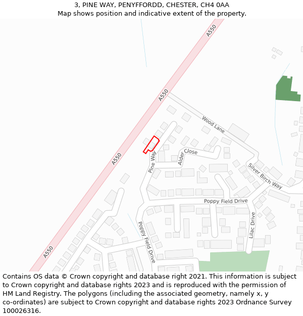 3, PINE WAY, PENYFFORDD, CHESTER, CH4 0AA: Location map and indicative extent of plot