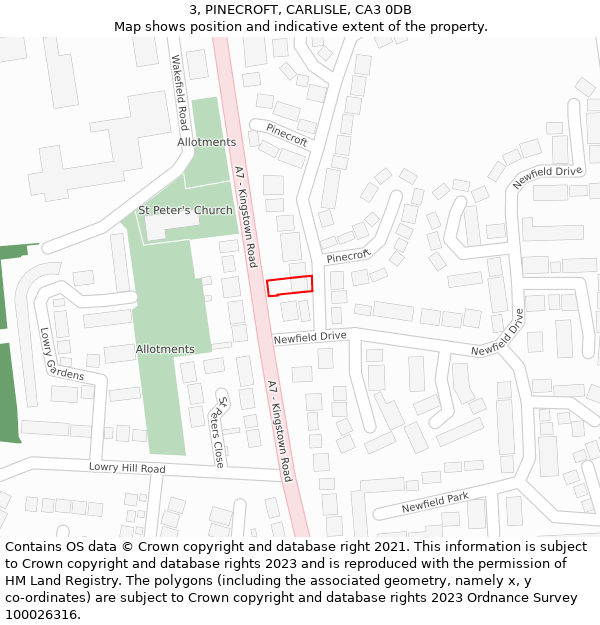 3, PINECROFT, CARLISLE, CA3 0DB: Location map and indicative extent of plot