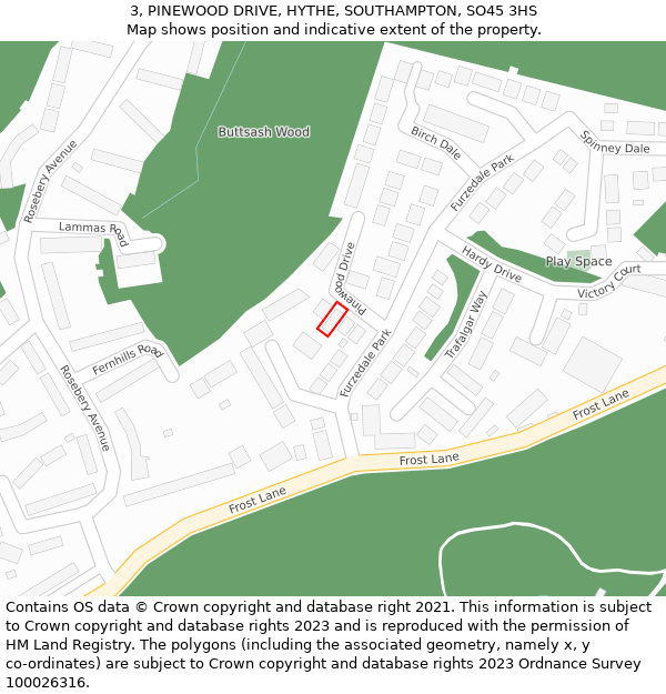 3, PINEWOOD DRIVE, HYTHE, SOUTHAMPTON, SO45 3HS: Location map and indicative extent of plot