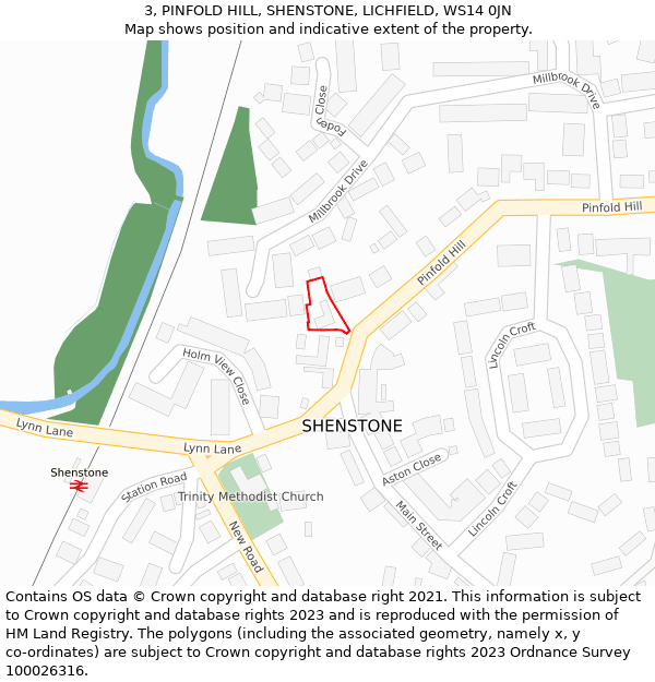 3, PINFOLD HILL, SHENSTONE, LICHFIELD, WS14 0JN: Location map and indicative extent of plot