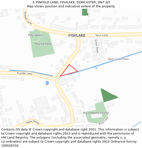 3, PINFOLD LANE, FISHLAKE, DONCASTER, DN7 5JT: Location map and indicative extent of plot