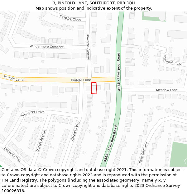 3, PINFOLD LANE, SOUTHPORT, PR8 3QH: Location map and indicative extent of plot