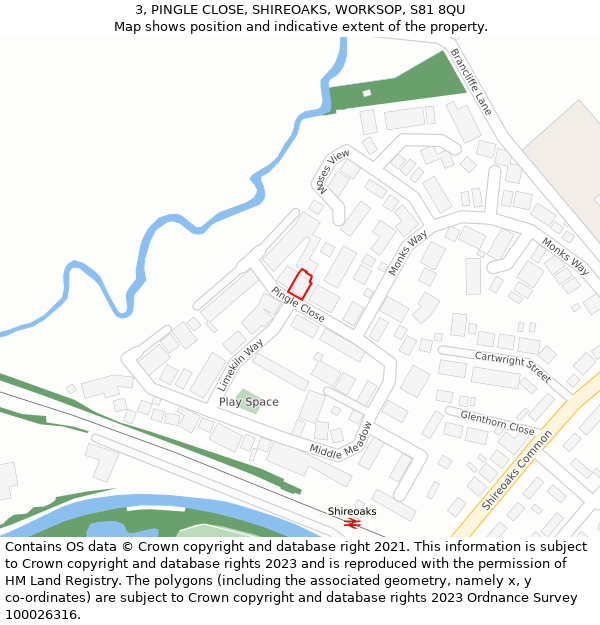 3, PINGLE CLOSE, SHIREOAKS, WORKSOP, S81 8QU: Location map and indicative extent of plot