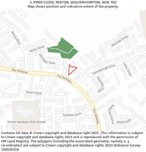 3, PIPER CLOSE, PERTON, WOLVERHAMPTON, WV6 7NS: Location map and indicative extent of plot