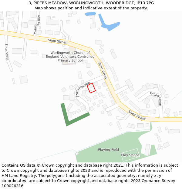 3, PIPERS MEADOW, WORLINGWORTH, WOODBRIDGE, IP13 7PG: Location map and indicative extent of plot