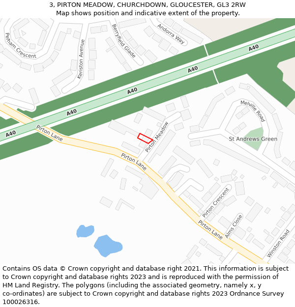 3, PIRTON MEADOW, CHURCHDOWN, GLOUCESTER, GL3 2RW: Location map and indicative extent of plot