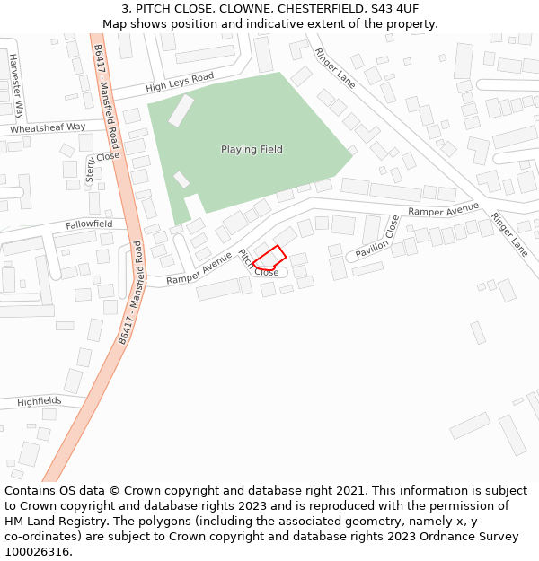 3, PITCH CLOSE, CLOWNE, CHESTERFIELD, S43 4UF: Location map and indicative extent of plot