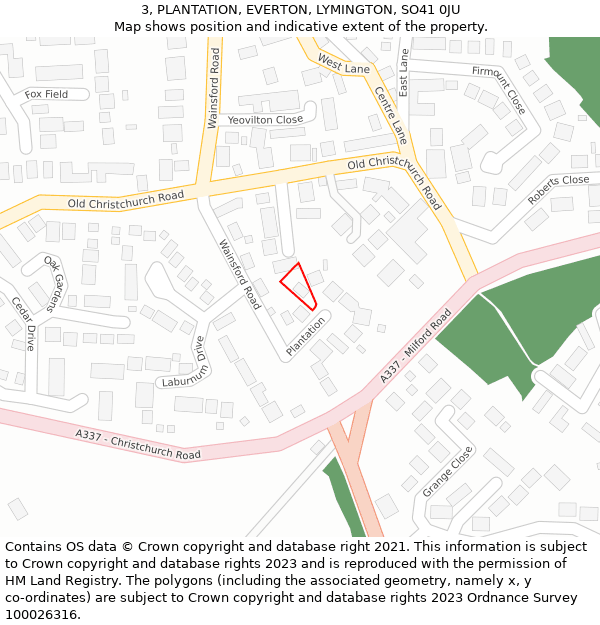 3, PLANTATION, EVERTON, LYMINGTON, SO41 0JU: Location map and indicative extent of plot