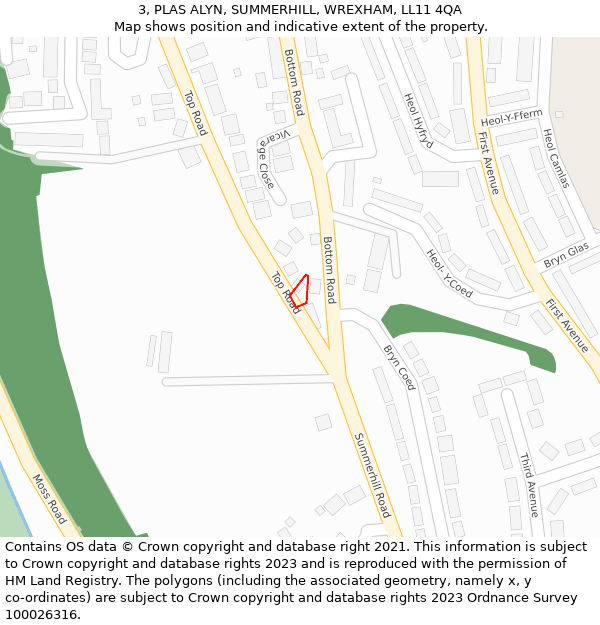 3, PLAS ALYN, SUMMERHILL, WREXHAM, LL11 4QA: Location map and indicative extent of plot