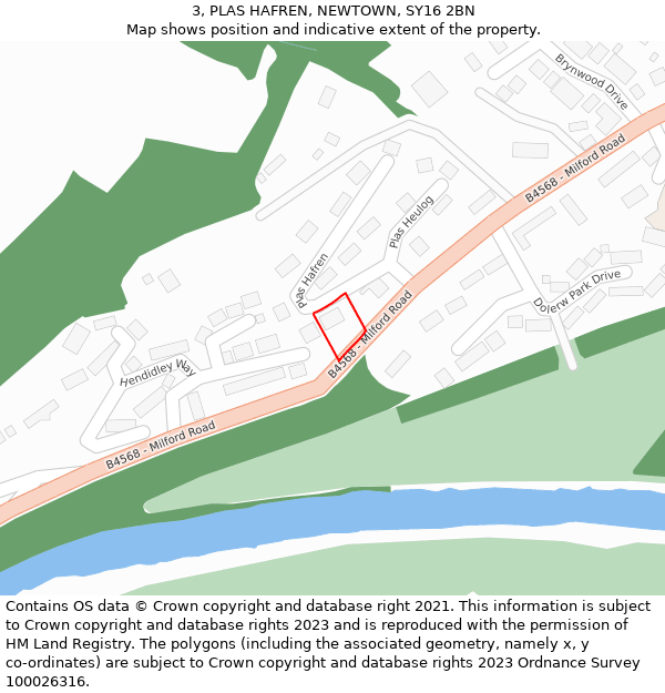 3, PLAS HAFREN, NEWTOWN, SY16 2BN: Location map and indicative extent of plot