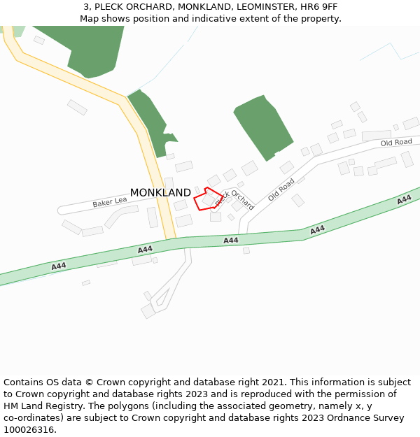 3, PLECK ORCHARD, MONKLAND, LEOMINSTER, HR6 9FF: Location map and indicative extent of plot