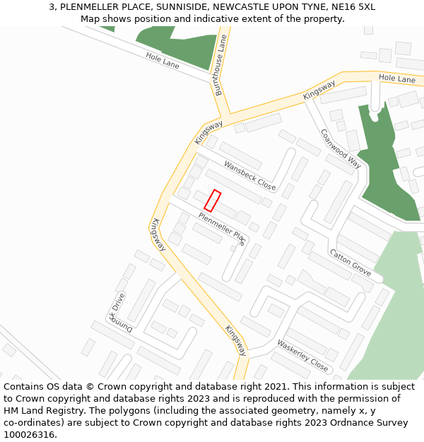 3, PLENMELLER PLACE, SUNNISIDE, NEWCASTLE UPON TYNE, NE16 5XL: Location map and indicative extent of plot