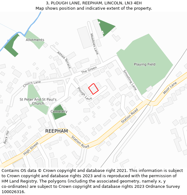 3, PLOUGH LANE, REEPHAM, LINCOLN, LN3 4EH: Location map and indicative extent of plot