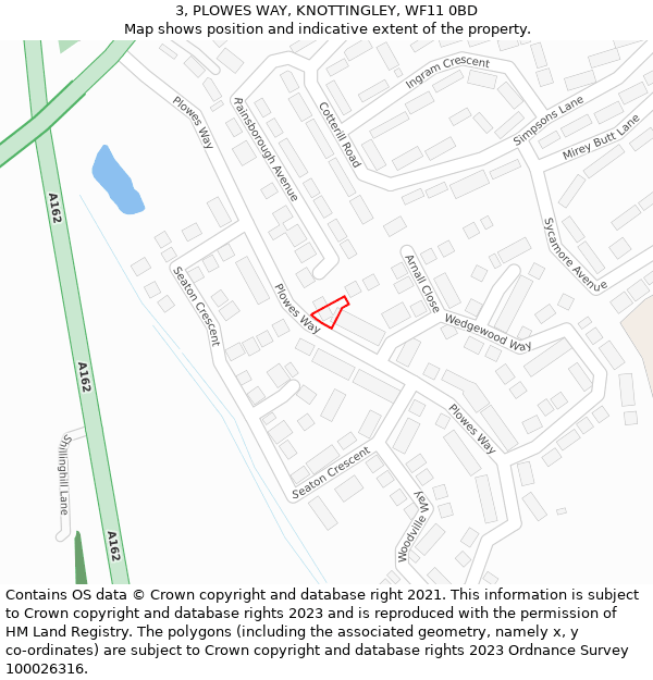 3, PLOWES WAY, KNOTTINGLEY, WF11 0BD: Location map and indicative extent of plot