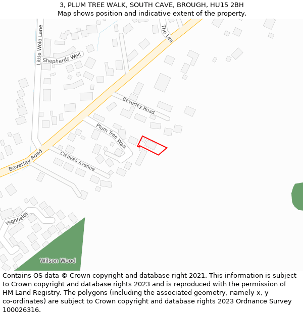 3, PLUM TREE WALK, SOUTH CAVE, BROUGH, HU15 2BH: Location map and indicative extent of plot