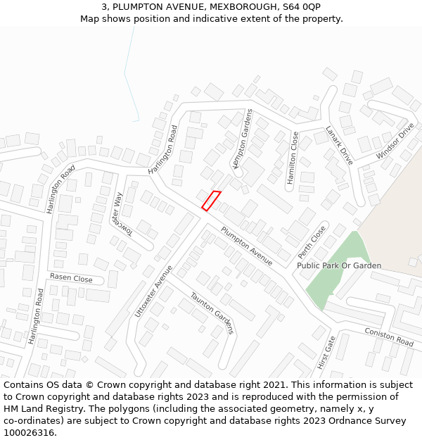 3, PLUMPTON AVENUE, MEXBOROUGH, S64 0QP: Location map and indicative extent of plot
