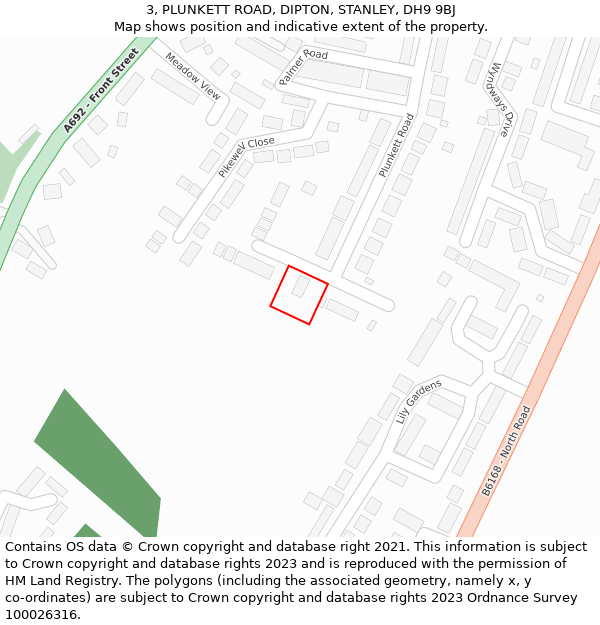 3, PLUNKETT ROAD, DIPTON, STANLEY, DH9 9BJ: Location map and indicative extent of plot