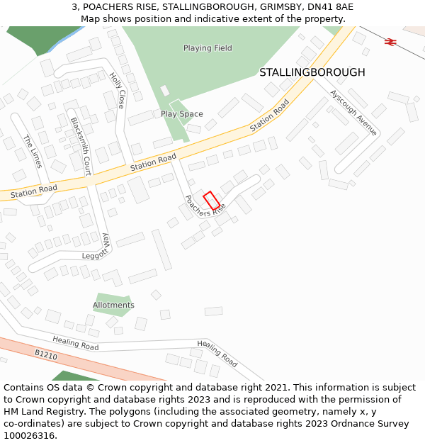 3, POACHERS RISE, STALLINGBOROUGH, GRIMSBY, DN41 8AE: Location map and indicative extent of plot