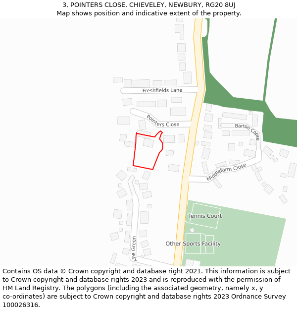 3, POINTERS CLOSE, CHIEVELEY, NEWBURY, RG20 8UJ: Location map and indicative extent of plot