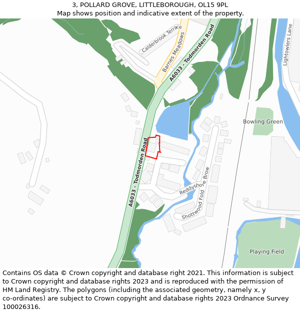 3, POLLARD GROVE, LITTLEBOROUGH, OL15 9PL: Location map and indicative extent of plot