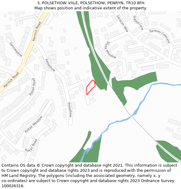 3, POLSETHOW VALE, POLSETHOW, PENRYN, TR10 8FH: Location map and indicative extent of plot