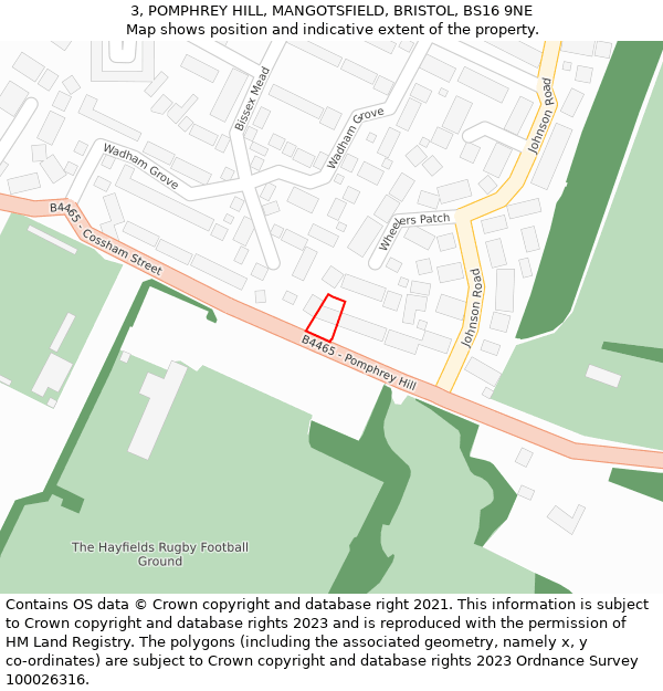 3, POMPHREY HILL, MANGOTSFIELD, BRISTOL, BS16 9NE: Location map and indicative extent of plot