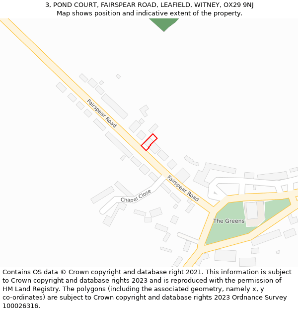 3, POND COURT, FAIRSPEAR ROAD, LEAFIELD, WITNEY, OX29 9NJ: Location map and indicative extent of plot