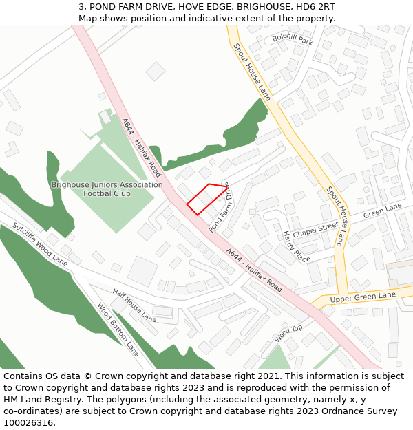 3, POND FARM DRIVE, HOVE EDGE, BRIGHOUSE, HD6 2RT: Location map and indicative extent of plot