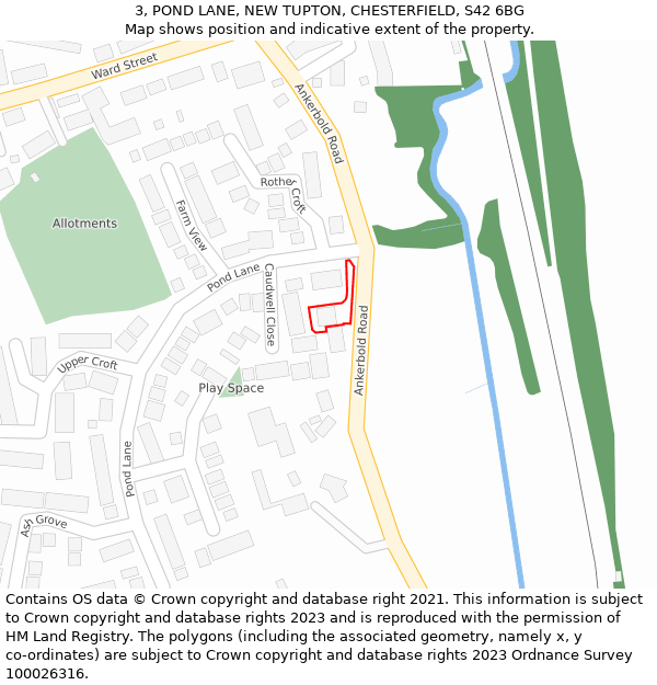 3, POND LANE, NEW TUPTON, CHESTERFIELD, S42 6BG: Location map and indicative extent of plot