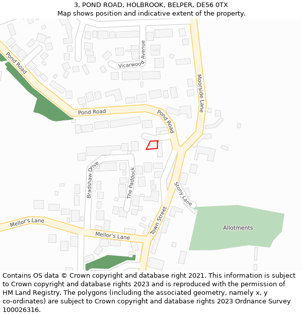 3, POND ROAD, HOLBROOK, BELPER, DE56 0TX: Location map and indicative extent of plot