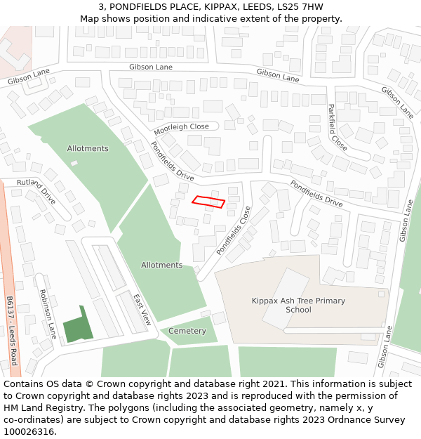3, PONDFIELDS PLACE, KIPPAX, LEEDS, LS25 7HW: Location map and indicative extent of plot