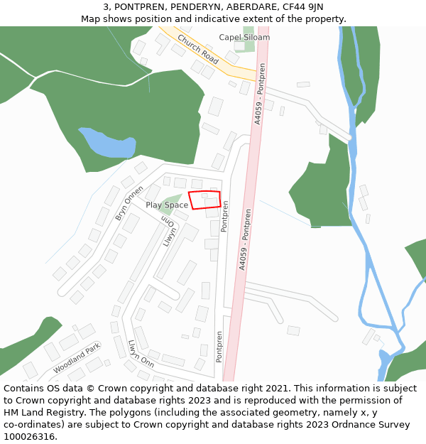 3, PONTPREN, PENDERYN, ABERDARE, CF44 9JN: Location map and indicative extent of plot