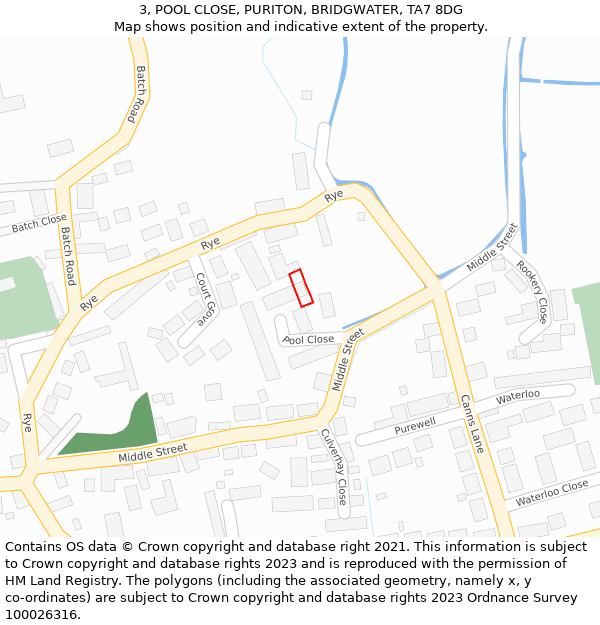 3, POOL CLOSE, PURITON, BRIDGWATER, TA7 8DG: Location map and indicative extent of plot