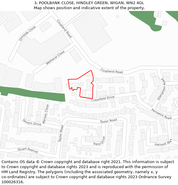 3, POOLBANK CLOSE, HINDLEY GREEN, WIGAN, WN2 4GL: Location map and indicative extent of plot
