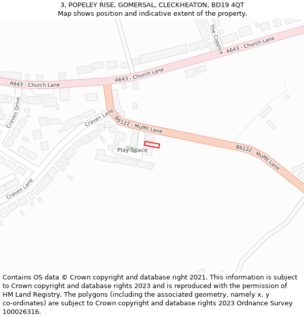 3, POPELEY RISE, GOMERSAL, CLECKHEATON, BD19 4QT: Location map and indicative extent of plot