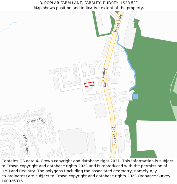 3, POPLAR FARM LANE, FARSLEY, PUDSEY, LS28 5FF: Location map and indicative extent of plot