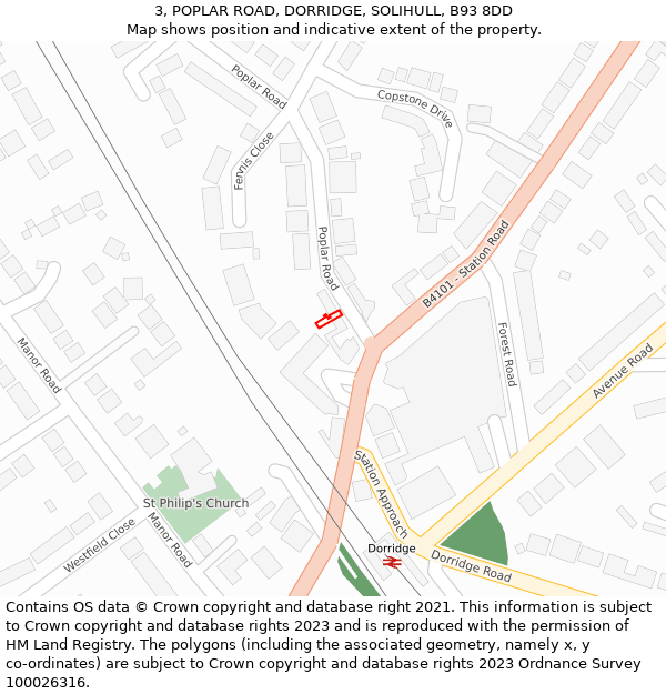 3, POPLAR ROAD, DORRIDGE, SOLIHULL, B93 8DD: Location map and indicative extent of plot