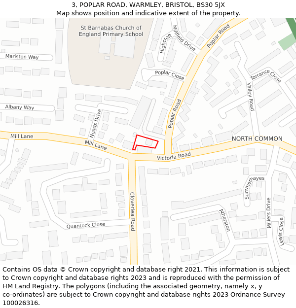 3, POPLAR ROAD, WARMLEY, BRISTOL, BS30 5JX: Location map and indicative extent of plot