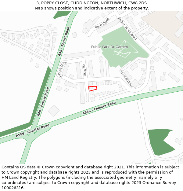 3, POPPY CLOSE, CUDDINGTON, NORTHWICH, CW8 2DS: Location map and indicative extent of plot