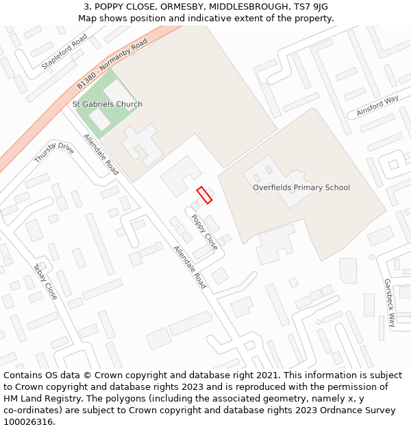 3, POPPY CLOSE, ORMESBY, MIDDLESBROUGH, TS7 9JG: Location map and indicative extent of plot