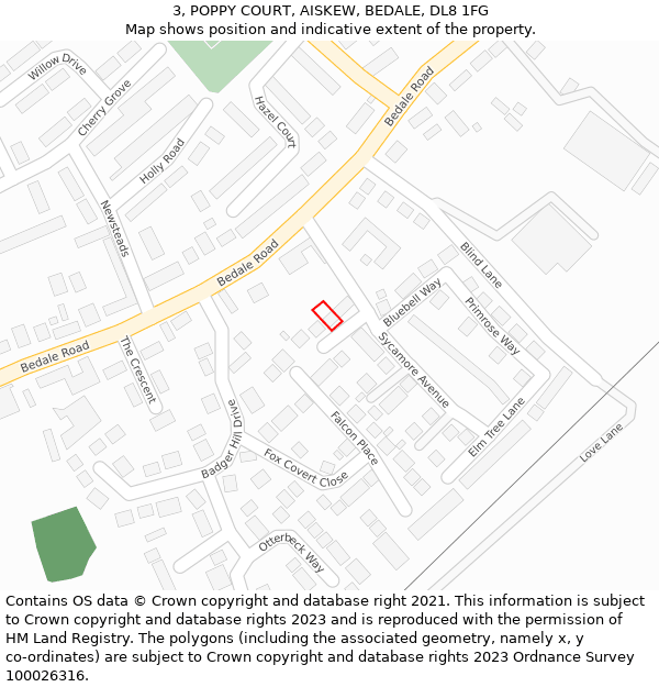 3, POPPY COURT, AISKEW, BEDALE, DL8 1FG: Location map and indicative extent of plot