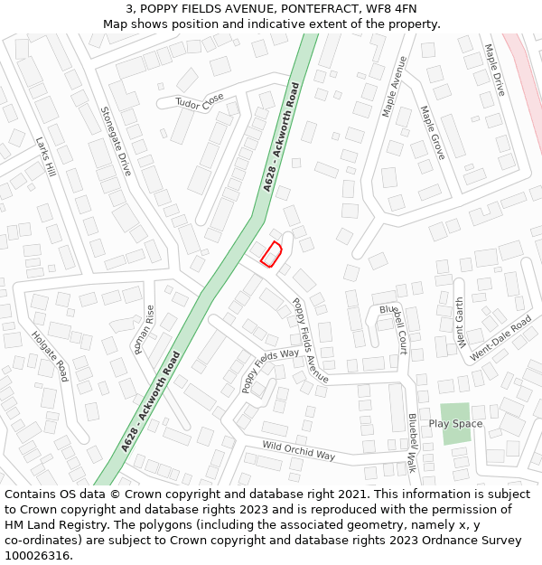 3, POPPY FIELDS AVENUE, PONTEFRACT, WF8 4FN: Location map and indicative extent of plot